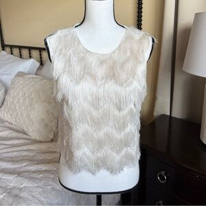 ALEXIS Fringe Chevron White Sleeveless Top